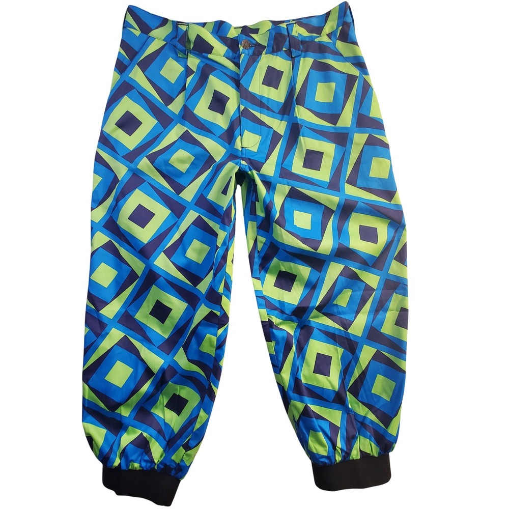 Loudmouth Golf Pants Mens 36x26 Blue Green Geometric Mod Jogger Cuffed Tapered